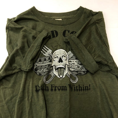【中古品】【メンズ】 SCREEN STARS スクリーンスターズ 80's HEAD COOK DEATH FROM WITHIN ARMY T-SHIRT VINTAGE 80年代 ヘッドクック デス フロム ウィズイン アーミー Tシャツ 半袖 トップス ヴィンテージ 145-250529-kk-16-tei サイズ：L カラー：カーキ 万代Net店