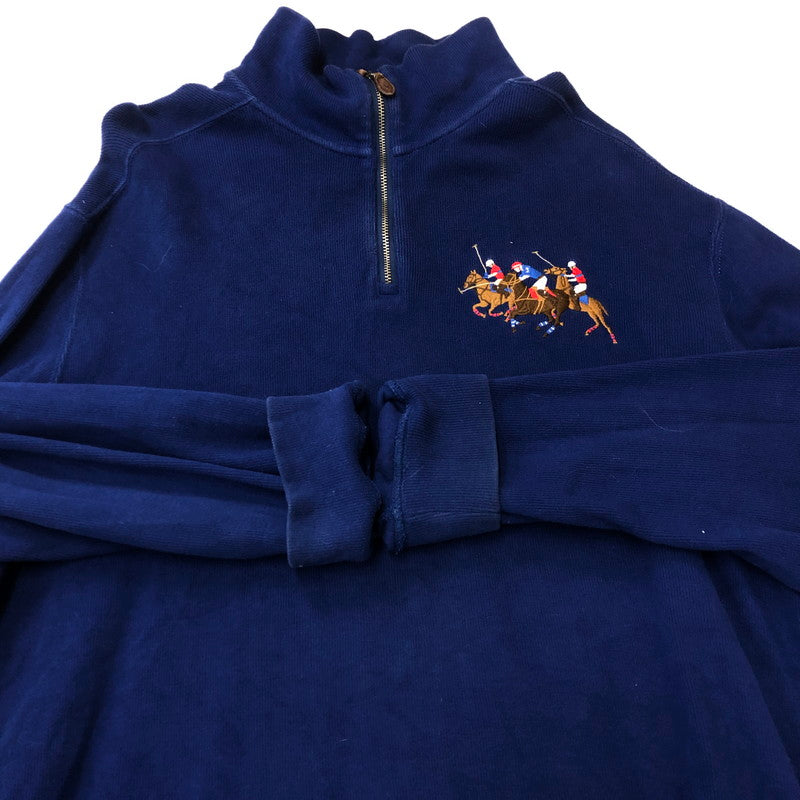 【中古品】【メンズ】 Polo by Ralph Lauren ポロバイラルフローレン TRIPLEPONY HALF ZIP SWEATER MC26B トリプルポニー ハーフジップ セーター スウェット トップス プルオーバー 145-250609-KS-11-tei サイズ：XL カラー：ブルー 万代Net店