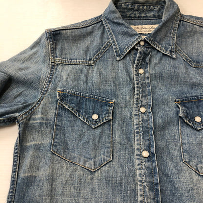 【中古品】【メンズ】 REMI RELIEF レミレリーフ PLAIN DENIM WESTERN SHIRT プレーン デニム ウエスタン シャツ 長袖 トップス 140-250709-yo-01-tei サイズ：M カラー：ライトインディゴ 万代Net店