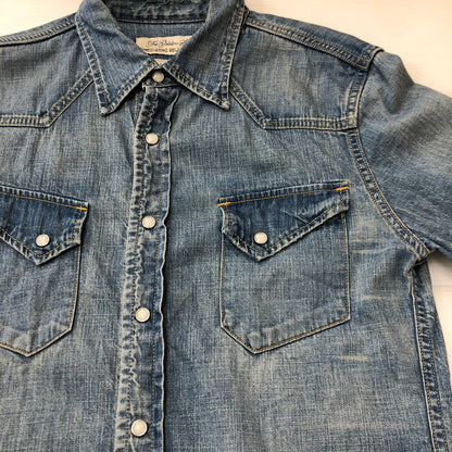【中古品】【メンズ】 REMI RELIEF レミレリーフ PLAIN DENIM WESTERN SHIRT プレーン デニム ウエスタン シャツ 長袖 トップス 140-250709-yo-01-tei サイズ：M カラー：ライトインディゴ 万代Net店