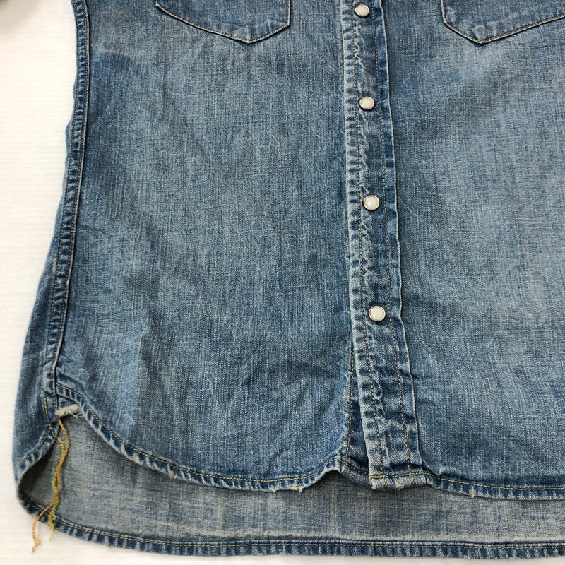 【中古品】【メンズ】 REMI RELIEF レミレリーフ PLAIN DENIM WESTERN SHIRT プレーン デニム ウエスタン シャツ 長袖 トップス 140-250709-yo-01-tei サイズ：M カラー：ライトインディゴ 万代Net店