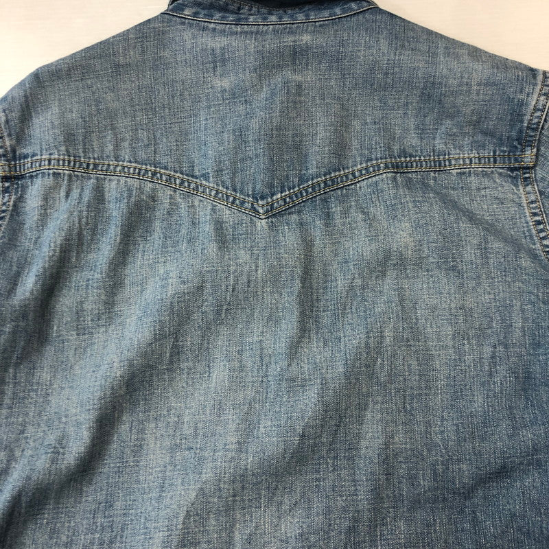 【中古品】【メンズ】 REMI RELIEF レミレリーフ PLAIN DENIM WESTERN SHIRT プレーン デニム ウエスタン シャツ 長袖 トップス 140-250709-yo-01-tei サイズ：M カラー：ライトインディゴ 万代Net店