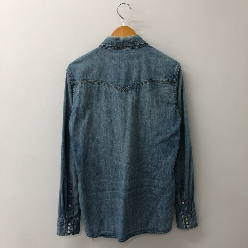 【中古品】【メンズ】 REMI RELIEF レミレリーフ PLAIN DENIM WESTERN SHIRT プレーン デニム ウエスタン シャツ 長袖 トップス 140-250709-yo-01-tei サイズ：M カラー：ライトインディゴ 万代Net店
