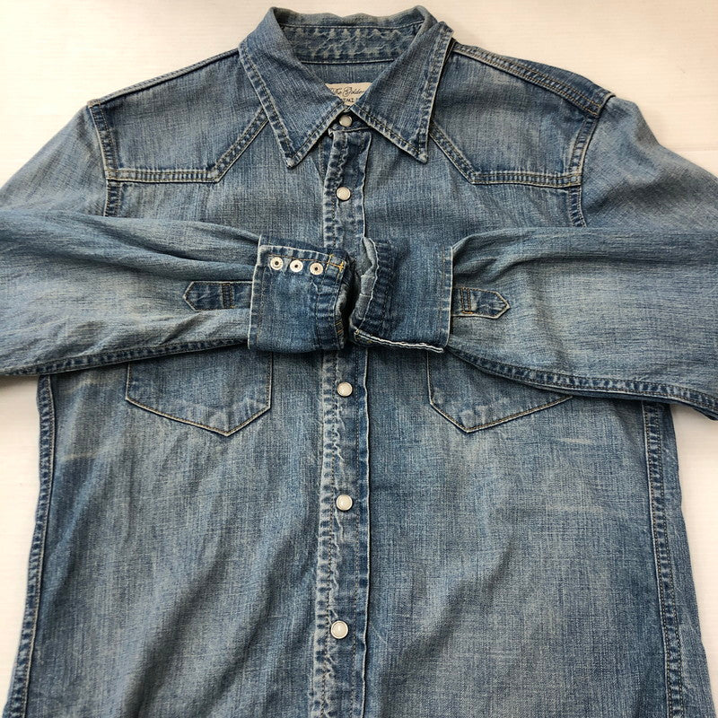 【中古品】【メンズ】 REMI RELIEF レミレリーフ PLAIN DENIM WESTERN SHIRT プレーン デニム ウエスタン シャツ 長袖 トップス 140-250709-yo-01-tei サイズ：M カラー：ライトインディゴ 万代Net店