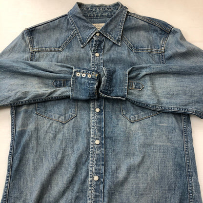 【中古品】【メンズ】 REMI RELIEF レミレリーフ PLAIN DENIM WESTERN SHIRT プレーン デニム ウエスタン シャツ 長袖 トップス 140-250709-yo-01-tei サイズ：M カラー：ライトインディゴ 万代Net店
