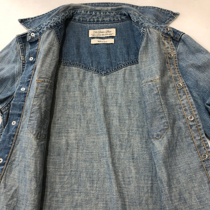 【中古品】【メンズ】 REMI RELIEF レミレリーフ PLAIN DENIM WESTERN SHIRT プレーン デニム ウエスタン シャツ 長袖 トップス 140-250709-yo-01-tei サイズ：M カラー：ライトインディゴ 万代Net店