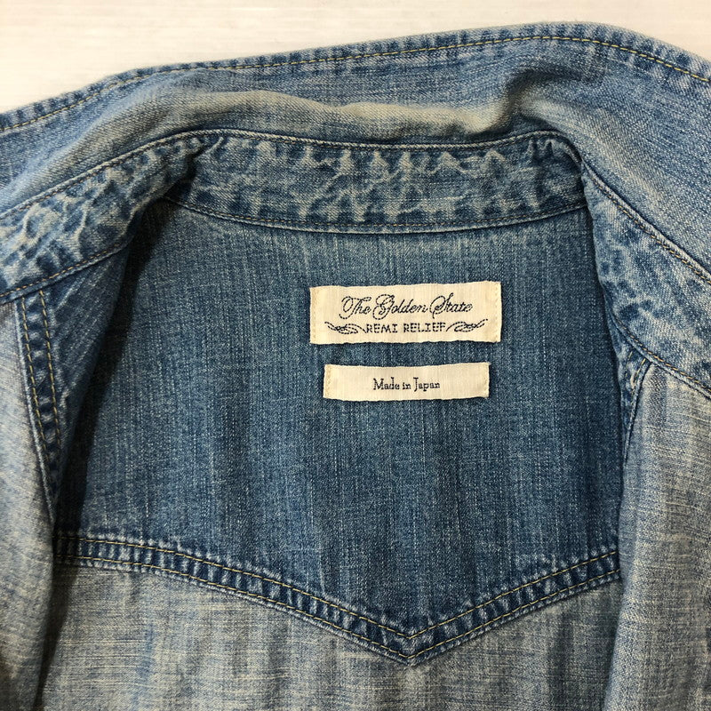 【中古品】【メンズ】 REMI RELIEF レミレリーフ PLAIN DENIM WESTERN SHIRT プレーン デニム ウエスタン シャツ 長袖 トップス 140-250709-yo-01-tei サイズ：M カラー：ライトインディゴ 万代Net店