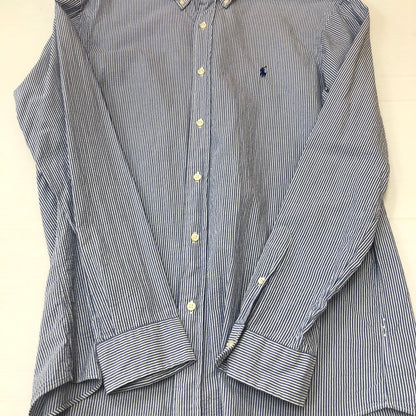 【中古品】【メンズ】 POLO RALPH LAUREN ポロ・ラルフローレン CLASSIC FIT L/S STRIPE B.D SHIRT クラシック フィット ストライプ ロングスリーブ ボタンダウンシャツ 長袖 トップス 147-250602-KS-18-tei サイズ：L カラー：ブルー 万代Net店