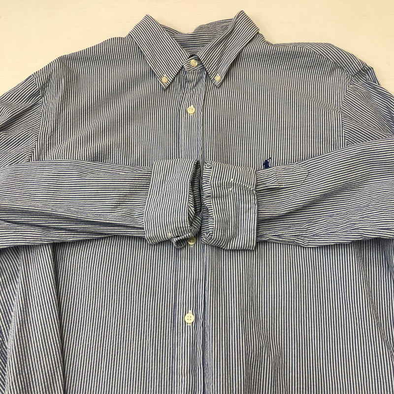【中古品】【メンズ】 POLO RALPH LAUREN ポロ・ラルフローレン CLASSIC FIT L/S STRIPE B.D SHIRT クラシック フィット ストライプ ロングスリーブ ボタンダウンシャツ 長袖 トップス 147-250602-KS-18-tei サイズ：L カラー：ブルー 万代Net店