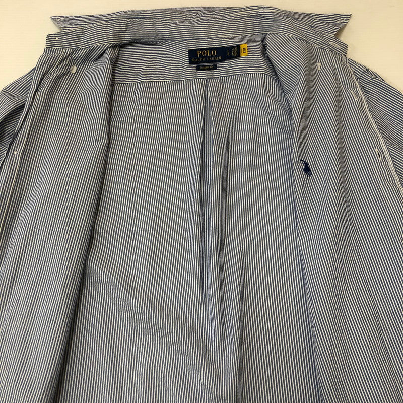 【中古品】【メンズ】 POLO RALPH LAUREN ポロ・ラルフローレン CLASSIC FIT L/S STRIPE B.D SHIRT クラシック フィット ストライプ ロングスリーブ ボタンダウンシャツ 長袖 トップス 147-250602-KS-18-tei サイズ：L カラー：ブルー 万代Net店