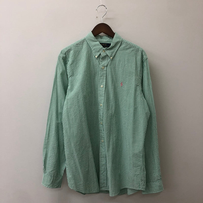 【中古品】【メンズ】 POLO RALPH LAUREN ポロ・ラルフローレン CLASSIC FIT L/S STRIPE B.D SHIRT クラシック フィット ストライプ ロングスリーブ ボタンダウンシャツ 長袖 トップス 147-250602-KS-15-tei サイズ：L カラー：グリーン 万代Net店