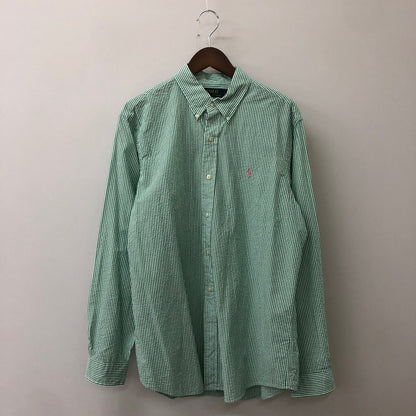 【中古品】【メンズ】 POLO RALPH LAUREN ポロ・ラルフローレン CLASSIC FIT L/S STRIPE B.D SHIRT クラシック フィット ストライプ ロングスリーブ ボタンダウンシャツ 長袖 トップス 147-250602-KS-15-tei サイズ：L カラー：グリーン 万代Net店
