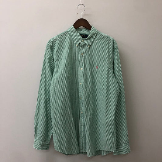 【中古品】【メンズ】 POLO RALPH LAUREN ポロ・ラルフローレン CLASSIC FIT L/S STRIPE B.D SHIRT クラシック フィット ストライプ ロングスリーブ ボタンダウンシャツ 長袖 トップス 147-250602-KS-15-tei サイズ：L カラー：グリーン 万代Net店