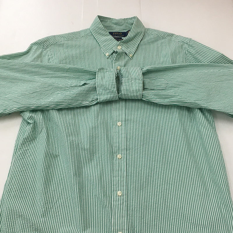 【中古品】【メンズ】 POLO RALPH LAUREN ポロ・ラルフローレン CLASSIC FIT L/S STRIPE B.D SHIRT クラシック フィット ストライプ ロングスリーブ ボタンダウンシャツ 長袖 トップス 147-250602-KS-15-tei サイズ：L カラー：グリーン 万代Net店