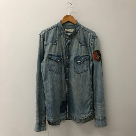 【現状渡し品】【メンズ】 REMI RELIEF レミレリーフ NO COLLAR DENIM WESTERN SHIRT ノーカラー デニム ウエスタン シャツ 長袖 トップス 140-250709-yo-02-tei サイズ：L カラー：ライトインディゴ 万代Net店