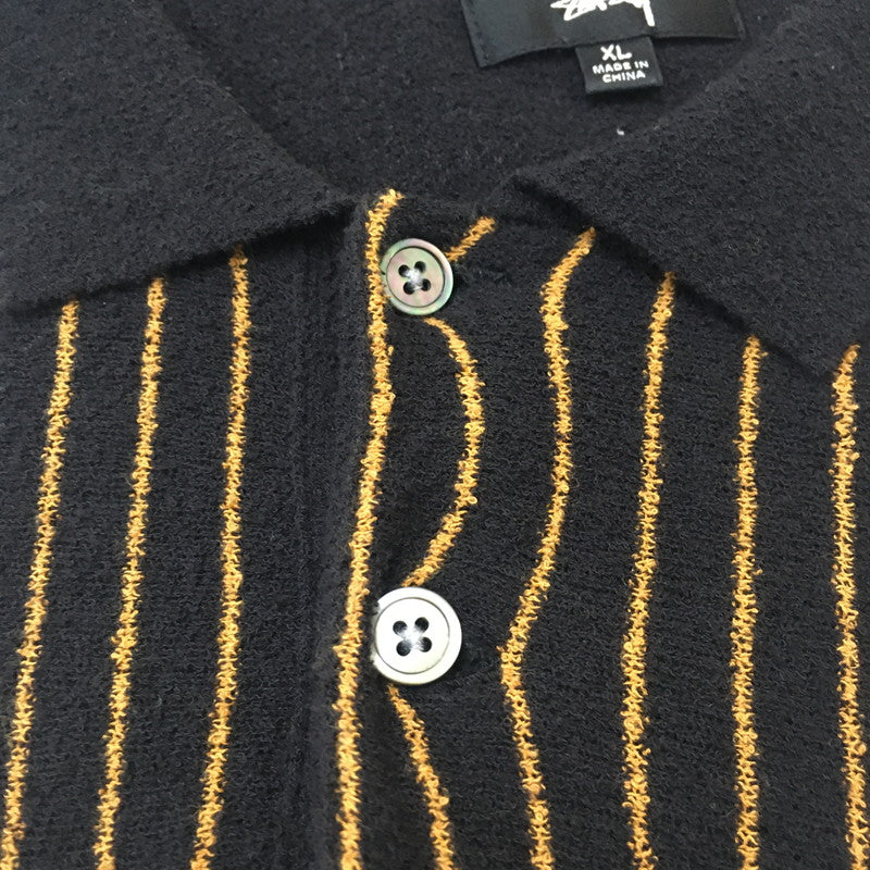【中古品】【メンズ】 STUSSY ステューシー TEXTURED SS POLO SWEATER 117167 テクスチャード ショートスリーブ ポロ セーター トップス 半袖 ポロシャツ 142-250612-KS-05-fuz サイズ：XL カラー：ブラックストライプ 万代Net店