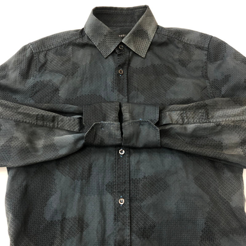 【中古品】【メンズ】 GUCCI グッチ COTTON L/S SHIRT 189474 Z3219 コットン ロングスリーブ シャツ 長袖 トップス カモ柄 141-250616-KS-03-tei サイズ：28 カラー：ネイビー 万代Net店