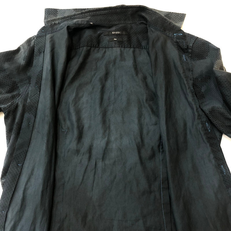 【中古品】【メンズ】 GUCCI グッチ COTTON L/S SHIRT 189474 Z3219 コットン ロングスリーブ シャツ 長袖 トップス カモ柄 141-250616-KS-03-tei サイズ：28 カラー：ネイビー 万代Net店