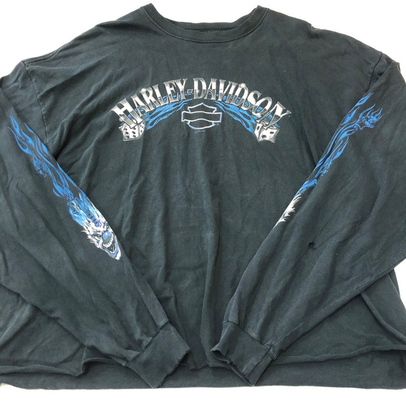 【現状渡し品】【メンズ】 HARLEY DAVIDSON ハーレーダビッドソン 00's BLUE FIRE L/S T-SHIRT 00年代 ブルーファイヤー ロングスリーブ Tシャツ 長袖 トップス 145-250618-kk-18-tei サイズ：3XL カラー：ブラック（色褪せ大） 万代Net店