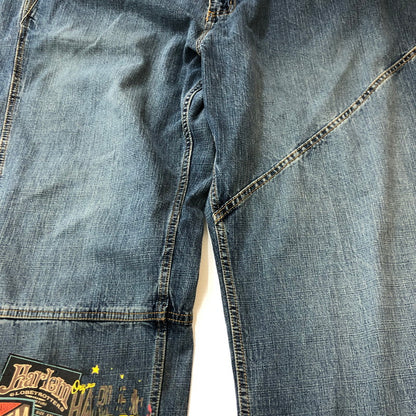【中古品】【メンズ】 PLATINUM FUBU プラチナムフブ × HARLEM GLOBETROTTERS ハーレム グローブトロッターズ 別注 コラボ BAGGY DENIM PANTS バギー デニム パンツ ボトムス 158-250621-yo-30-tei サイズ：W48 L34 カラー：インディゴ 万代Net店