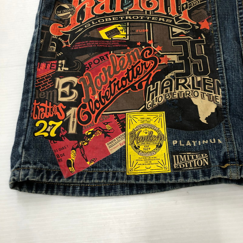 【中古品】【メンズ】 PLATINUM FUBU プラチナムフブ × HARLEM GLOBETROTTERS ハーレム グローブトロッターズ 別注 コラボ BAGGY DENIM PANTS バギー デニム パンツ ボトムス 158-250621-yo-30-tei サイズ：W48 L34 カラー：インディゴ 万代Net店