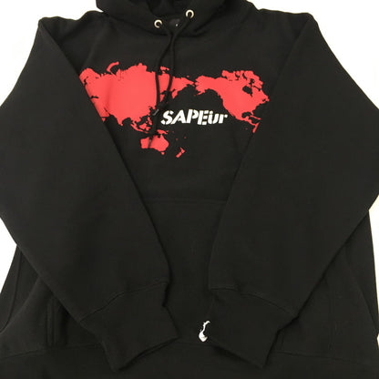 【中古美品】【メンズ】 SAPEur サプール WORLD MAP HOODIE A0022-223 ワールドマップフーディー トップス プルオーバーパーカー 142-250628-kk-07-fuz サイズ：L カラー：ブラック 万代Net店