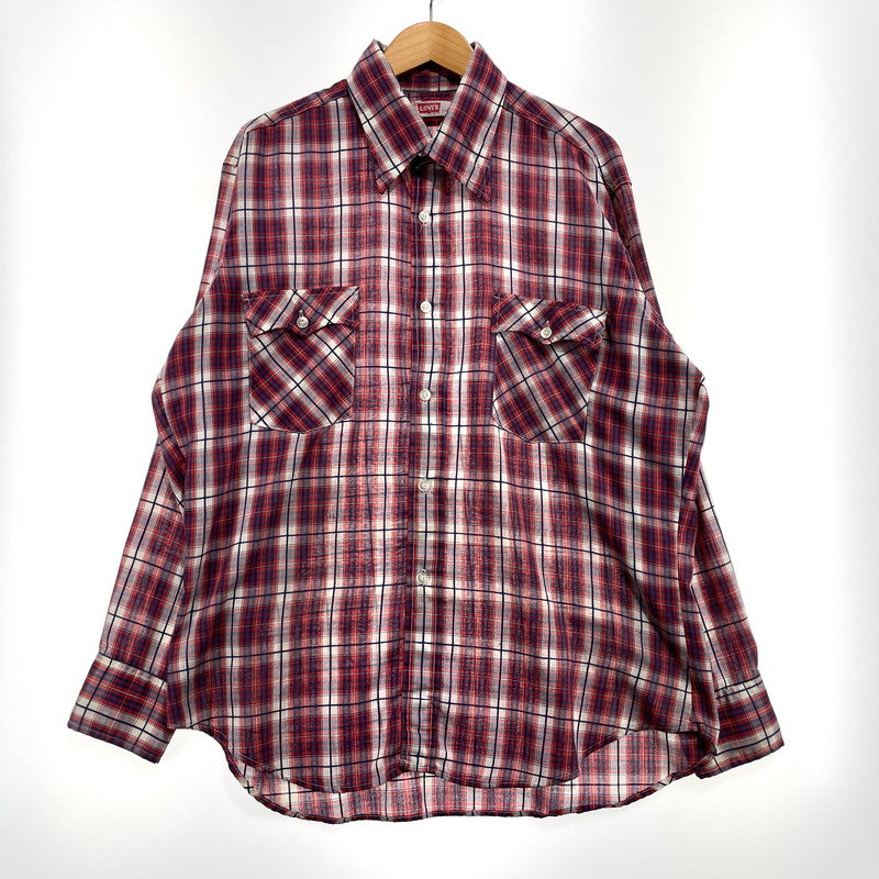 【中古品】【メンズ】 LEVI’S リーバイス 70's LS CHECK SHIRT VINTAGE 70年代 ロングスリーブ チェック シャツ 長袖 トップス ヴィンテージ 145-260828-yo-10-teih サイズ：XL カラー：レッド 万代Net店