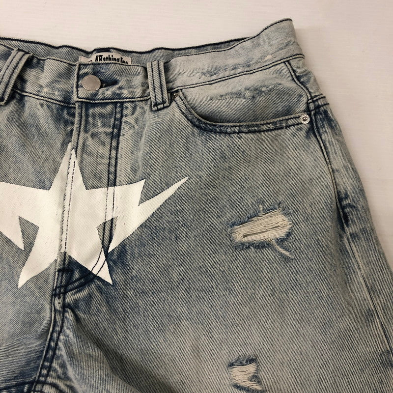 【中古品】【メンズ】 A BATHING APE アベイシングエイプ DESTROYED STA RELAXED FIT 13OZ DENIM SHORTS 001DSL301304M デストロイド スタ リラックスド フィット 13オンス デニムショーツ ボトムス ハーフパンツ ショートパンツ 158-250629-kk-30-tei サイズ：M カラー：ライトインディゴ 万代Net店