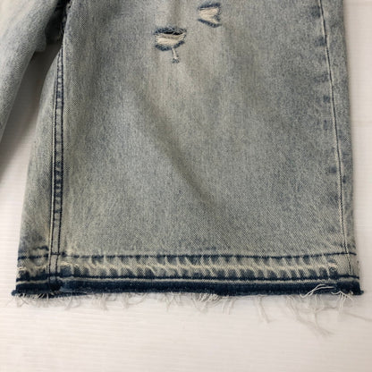 【中古品】【メンズ】 A BATHING APE アベイシングエイプ DESTROYED STA RELAXED FIT 13OZ DENIM SHORTS 001DSL301304M デストロイド スタ リラックスド フィット 13オンス デニムショーツ ボトムス ハーフパンツ ショートパンツ 158-250629-kk-30-tei サイズ：M カラー：ライトインディゴ 万代Net店