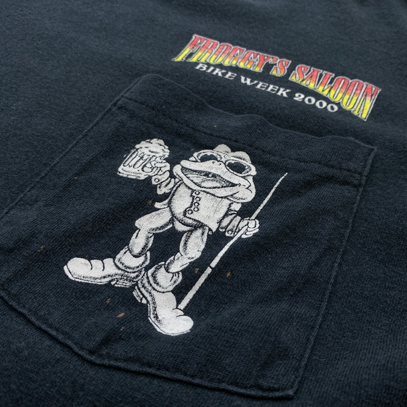【中古品】【メンズ】 ANVIL アンビル 00’s FROGGY'S SALOON BIKE WEEK TEE 2000年代 フロッギーズ・サルーン バイクウィーク Tシャツ 半袖 トップス USA製 145-260806-yo-03-tei サイズ：XL カラー：ブラック 万代Net店