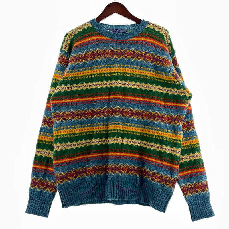 【中古品】【メンズ】 SHETLAND ISLANDS シェトランドアイランド FULLY FASHIONED IN THE SCOTLAND WOOL KNIT フル ファッションド イン ザ スコットランド ウール ニット 長袖 トップス 145-260805-sa-08-tei サイズ：L カラー：総柄 万代Net店