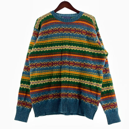 【中古品】【メンズ】 SHETLAND ISLANDS シェトランドアイランド FULLY FASHIONED IN THE SCOTLAND WOOL KNIT フル ファッションド イン ザ スコットランド ウール ニット 長袖 トップス 145-260805-sa-08-tei サイズ：L カラー：総柄 万代Net店