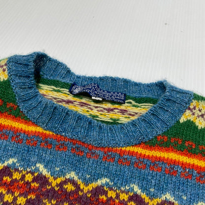 【中古品】【メンズ】 SHETLAND ISLANDS シェトランドアイランド FULLY FASHIONED IN THE SCOTLAND WOOL KNIT フル ファッションド イン ザ スコットランド ウール ニット 長袖 トップス 145-260805-sa-08-tei サイズ：L カラー：総柄 万代Net店