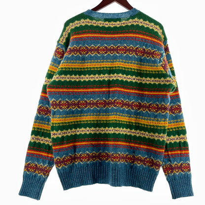 【中古品】【メンズ】 SHETLAND ISLANDS シェトランドアイランド FULLY FASHIONED IN THE SCOTLAND WOOL KNIT フル ファッションド イン ザ スコットランド ウール ニット 長袖 トップス 145-260805-sa-08-tei サイズ：L カラー：総柄 万代Net店