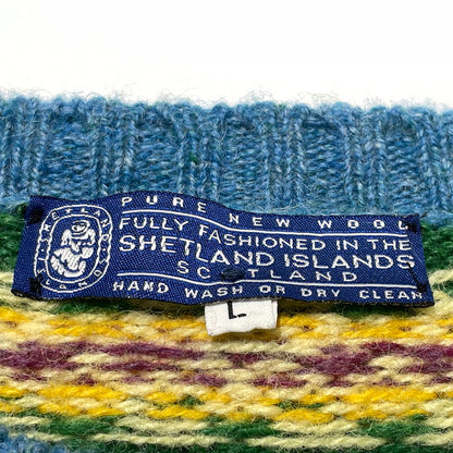 【中古品】【メンズ】 SHETLAND ISLANDS シェトランドアイランド FULLY FASHIONED IN THE SCOTLAND WOOL KNIT フル ファッションド イン ザ スコットランド ウール ニット 長袖 トップス 145-260805-sa-08-tei サイズ：L カラー：総柄 万代Net店
