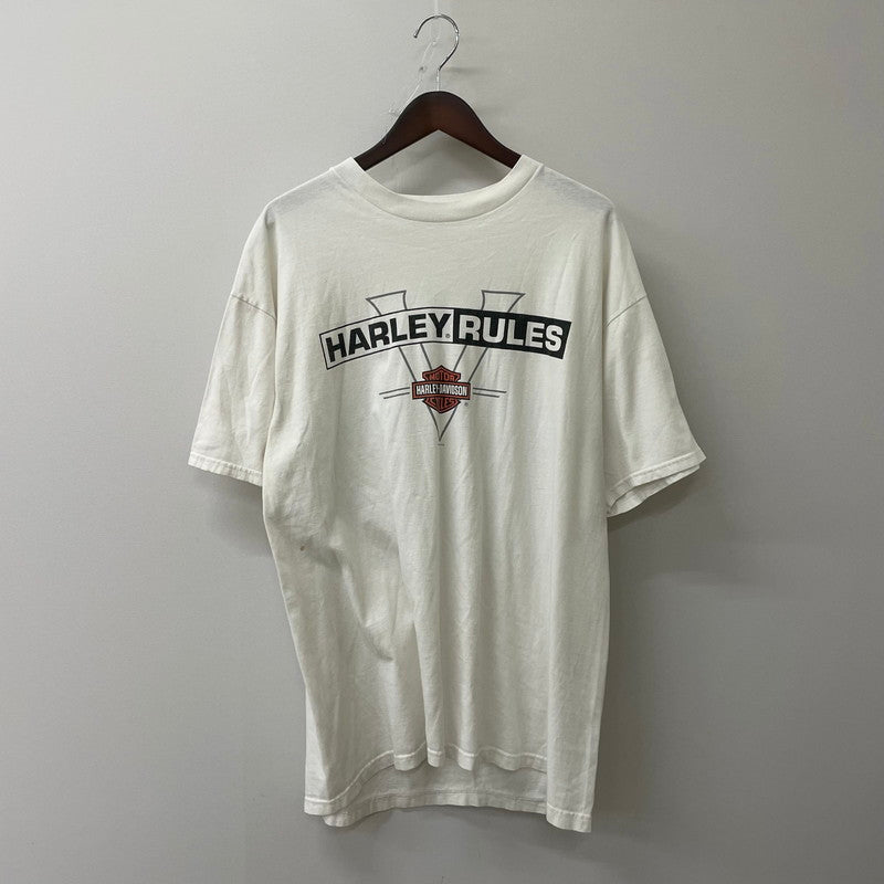 【中古品】【メンズ】 HARLEY DAVIDSON ハーレーダビッドソン 90's MILWAUKEE WISCONSIN S/S PRINT TEE 90年代 ミルウォーキー ウィスコンシン州 ショートスリーブ プリント Tシャツ 半袖 トップス 145-250701-kk-11-tei サイズ：サイズタグ欠損 下記参照 カラー：ホワイト 万代Net店