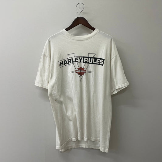 【中古品】【メンズ】 HARLEY DAVIDSON ハーレーダビッドソン 90's MILWAUKEE WISCONSIN S/S PRINT TEE 90年代 ミルウォーキー ウィスコンシン州 ショートスリーブ プリント Tシャツ 半袖 トップス 145-250701-kk-11-tei サイズ：サイズタグ欠損 下記参照 カラー：ホワイト 万代Net店