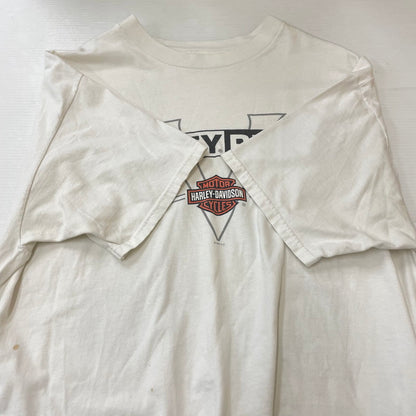 【中古品】【メンズ】 HARLEY DAVIDSON ハーレーダビッドソン 90's MILWAUKEE WISCONSIN S/S PRINT TEE 90年代 ミルウォーキー ウィスコンシン州 ショートスリーブ プリント Tシャツ 半袖 トップス 145-250701-kk-11-tei サイズ：サイズタグ欠損 下記参照 カラー：ホワイト 万代Net店