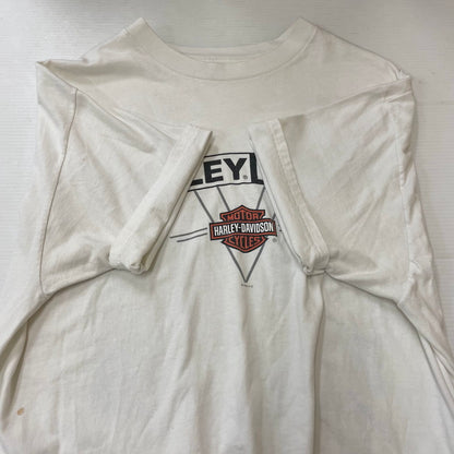 【中古品】【メンズ】 HARLEY DAVIDSON ハーレーダビッドソン 90's MILWAUKEE WISCONSIN S/S PRINT TEE 90年代 ミルウォーキー ウィスコンシン州 ショートスリーブ プリント Tシャツ 半袖 トップス 145-250701-kk-11-tei サイズ：サイズタグ欠損 下記参照 カラー：ホワイト 万代Net店