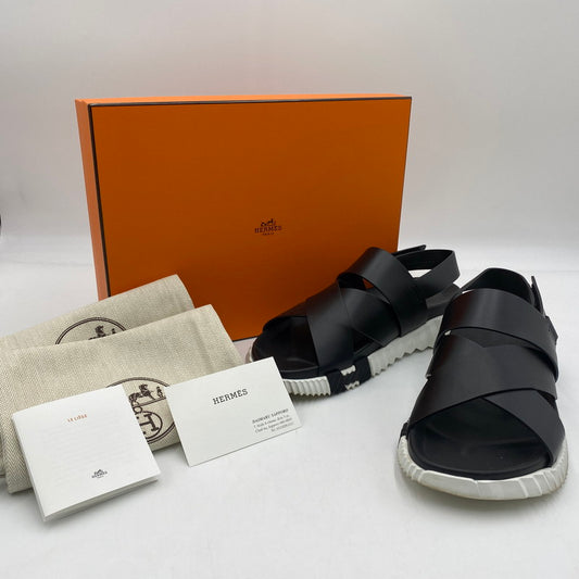【中古品】【メンズ】 HERMES エルメス 22AW エレクトリック レザー バックストラップ サンダル RS222860ZH4102302 靴 183-250630-KS-02-tei サイズ：41 カラー：ブラック 万代Net店