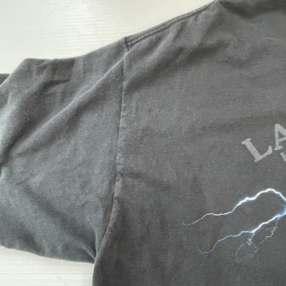 【中古品】【メンズ】 HARLEY DAVIDSON ハーレーダビッドソン BLUE FIRE LOGO BACK THUNDER PRINT TEE ブルーファイヤー ロゴ バックサンダープリント Tシャツ 半袖 トップス HANESボディ 145-250701-kk-14-tei サイズ：L カラー：ブラック 万代Net店
