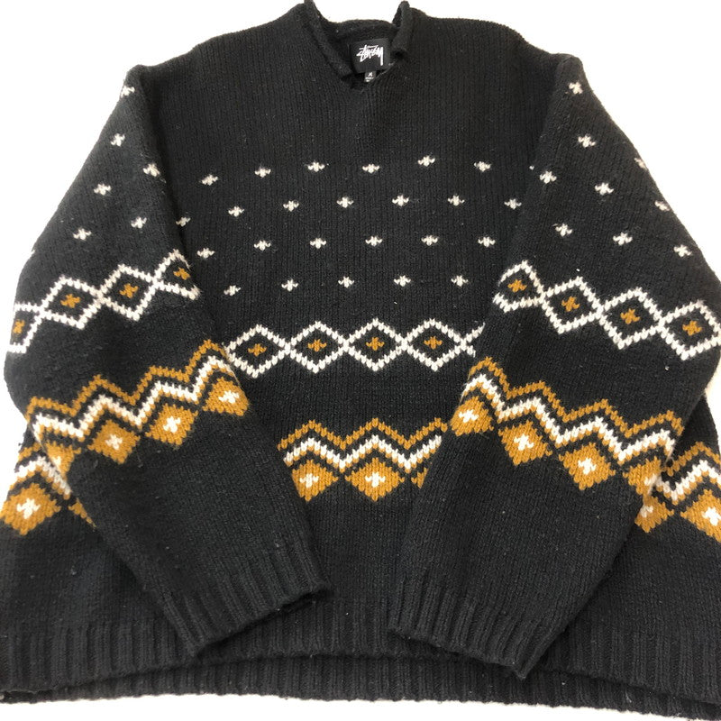 【中古品】【メンズ】 ステューシー ROLL NECK FAIRISLE SWEATER 117251 ロール ネック フェアアイル セーター トップス ニット 142-250704-KS-09-teih サイズ：M カラー：ブラック 万代Net店