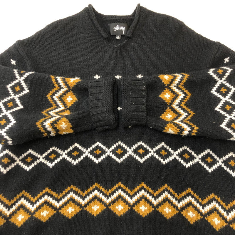 【中古品】【メンズ】 ステューシー ROLL NECK FAIRISLE SWEATER 117251 ロール ネック フェアアイル セーター トップス ニット 142-250704-KS-09-teih サイズ：M カラー：ブラック 万代Net店