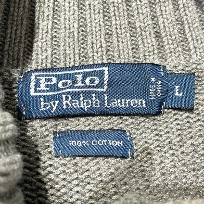 【中古品】【メンズ】 POLO RALPH LAUREN ポロ ラルフ ローレン 90's SHAWL COLLAR KNIT 90年代 ショール カラー ニット 長袖 トップス 147-260805-sa-12-tei サイズ：L カラー：グレー 万代Net店