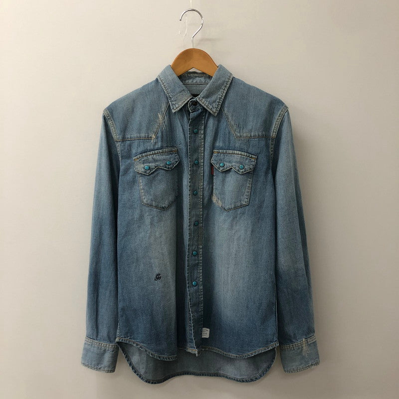 【中古品】【メンズ】 GOD SELECTION XXX ゴッドセレクション トリプルエックス L/S DAMAGE DENIM WESTERN SHIRT GX-A20-SH-03 ロングスリーブ ダメージ デニム ウエスタン シャツ 長袖 トップス 142-250709-yo-16-fuz サイズ：S カラー：ライトインディゴ 万代Net店