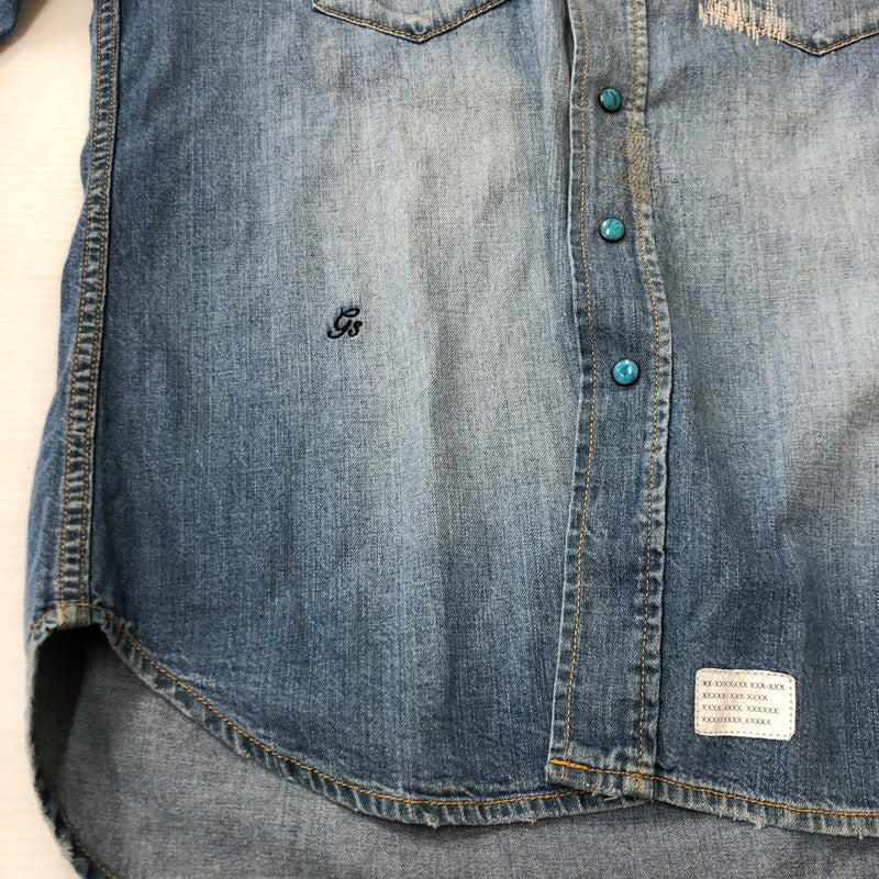 【中古品】【メンズ】 GOD SELECTION XXX ゴッドセレクション トリプルエックス L/S DAMAGE DENIM WESTERN SHIRT GX-A20-SH-03 ロングスリーブ ダメージ デニム ウエスタン シャツ 長袖 トップス 142-250709-yo-16-fuz サイズ：S カラー：ライトインディゴ 万代Net店