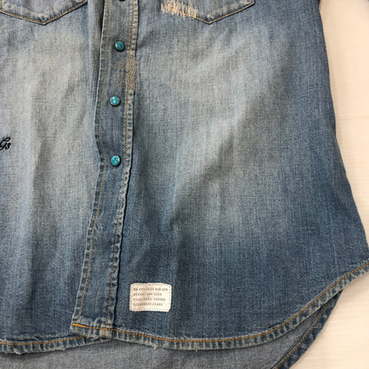 【中古品】【メンズ】 GOD SELECTION XXX ゴッドセレクション トリプルエックス L/S DAMAGE DENIM WESTERN SHIRT GX-A20-SH-03 ロングスリーブ ダメージ デニム ウエスタン シャツ 長袖 トップス 142-250709-yo-16-fuz サイズ：S カラー：ライトインディゴ 万代Net店