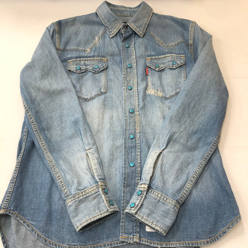 【中古品】【メンズ】 GOD SELECTION XXX ゴッドセレクション トリプルエックス L/S DAMAGE DENIM WESTERN SHIRT GX-A20-SH-03 ロングスリーブ ダメージ デニム ウエスタン シャツ 長袖 トップス 142-250709-yo-16-fuz サイズ：S カラー：ライトインディゴ 万代Net店