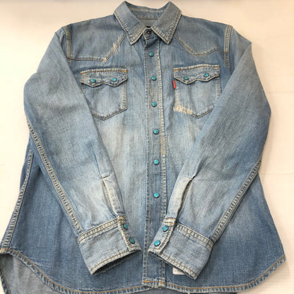 【中古品】【メンズ】 GOD SELECTION XXX ゴッドセレクション トリプルエックス L/S DAMAGE DENIM WESTERN SHIRT GX-A20-SH-03 ロングスリーブ ダメージ デニム ウエスタン シャツ 長袖 トップス 142-250709-yo-16-fuz サイズ：S カラー：ライトインディゴ 万代Net店