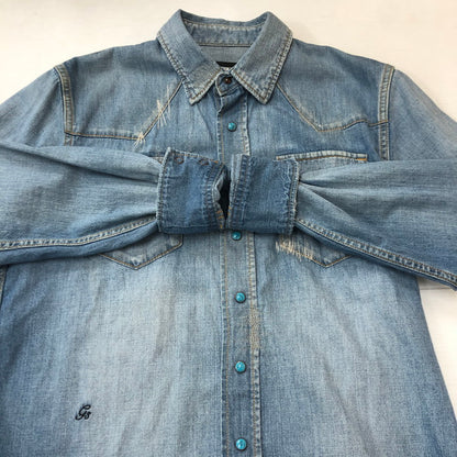 【中古品】【メンズ】 GOD SELECTION XXX ゴッドセレクション トリプルエックス L/S DAMAGE DENIM WESTERN SHIRT GX-A20-SH-03 ロングスリーブ ダメージ デニム ウエスタン シャツ 長袖 トップス 142-250709-yo-16-fuz サイズ：S カラー：ライトインディゴ 万代Net店